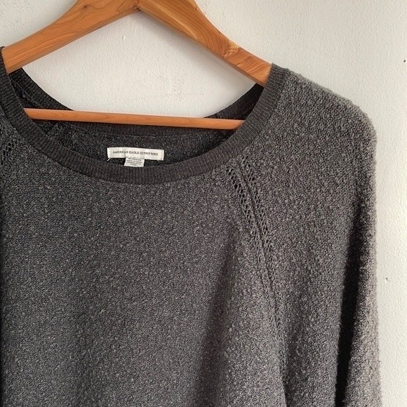 American Eagle Boucle Balloon Sleeve Sweater Size XL Gray - Picture 4 of 9